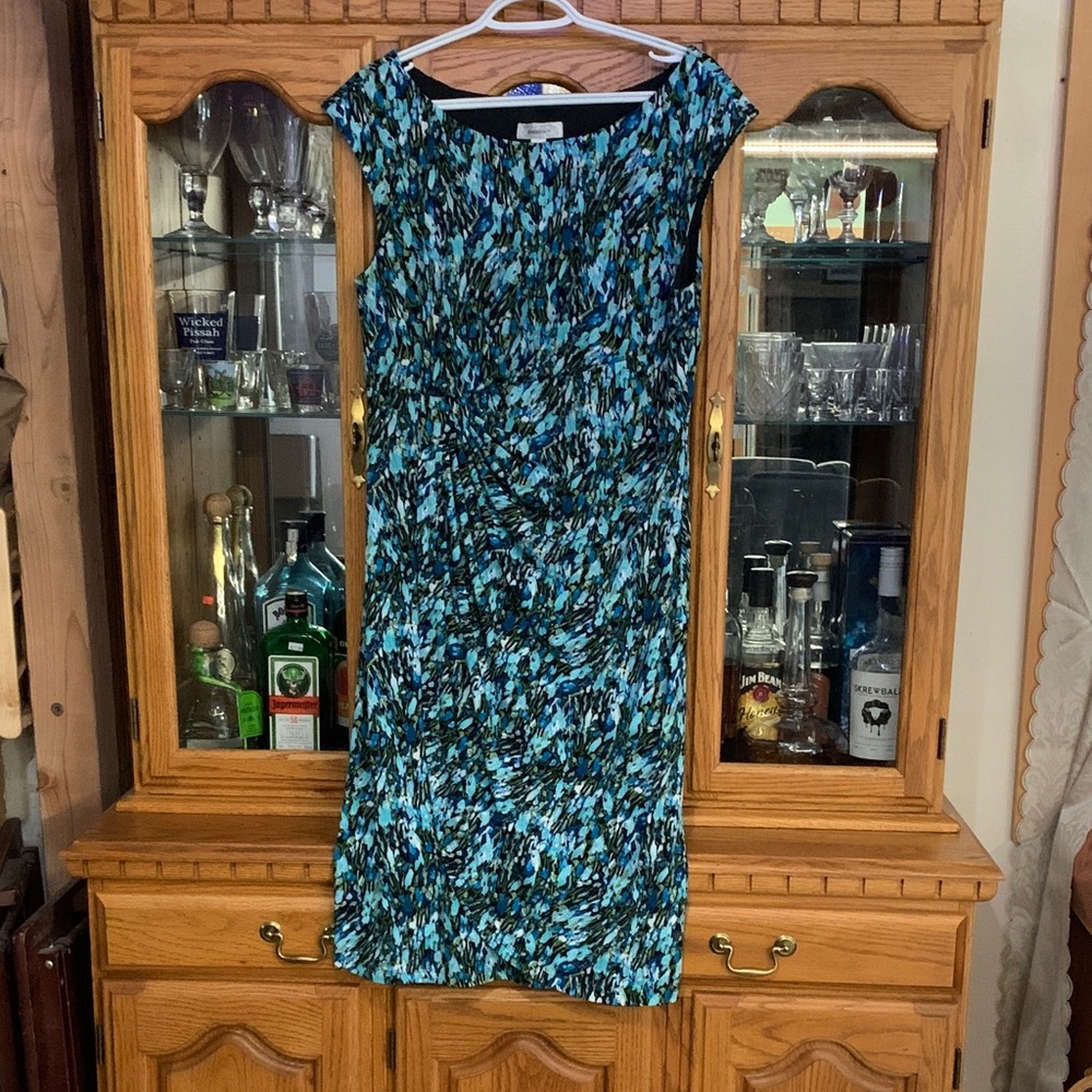Dress Barn Blue and Black Patterned Midi Dress